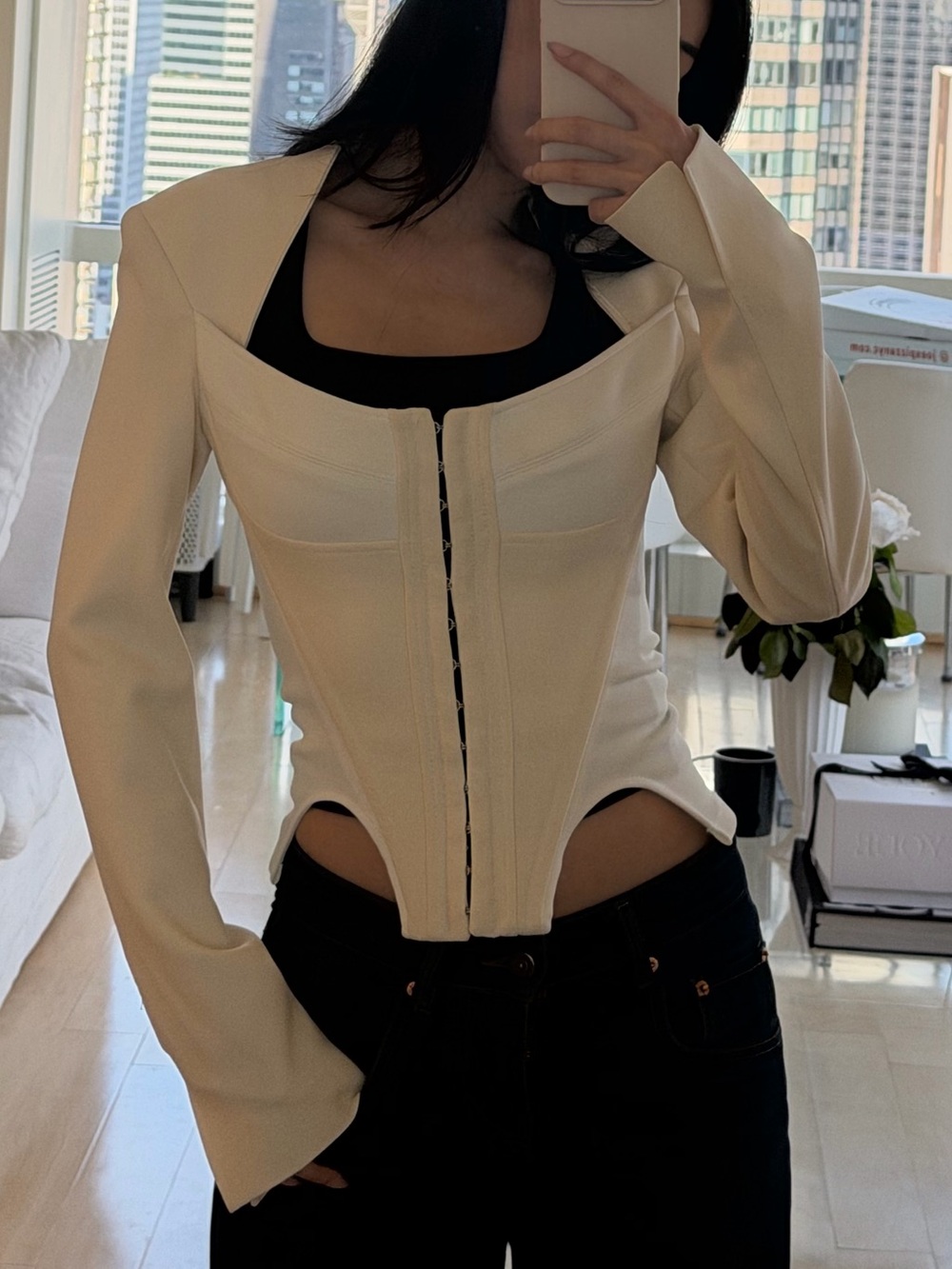Dion Lee white arched bustier jacket in knit